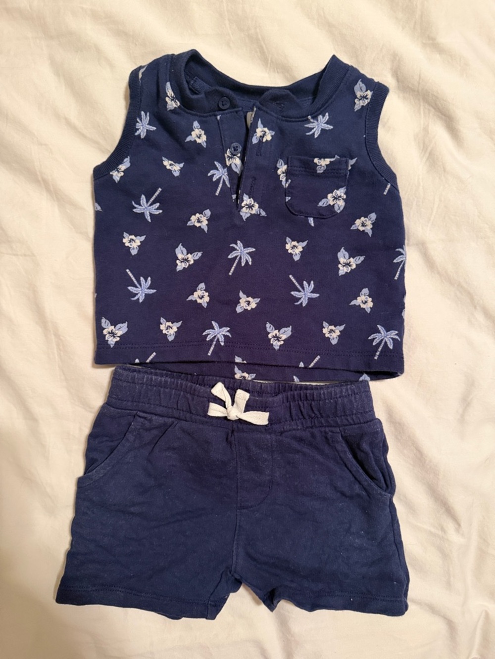 Janie and Jack Navy Blue Floral Palm Tank and Shorts Set